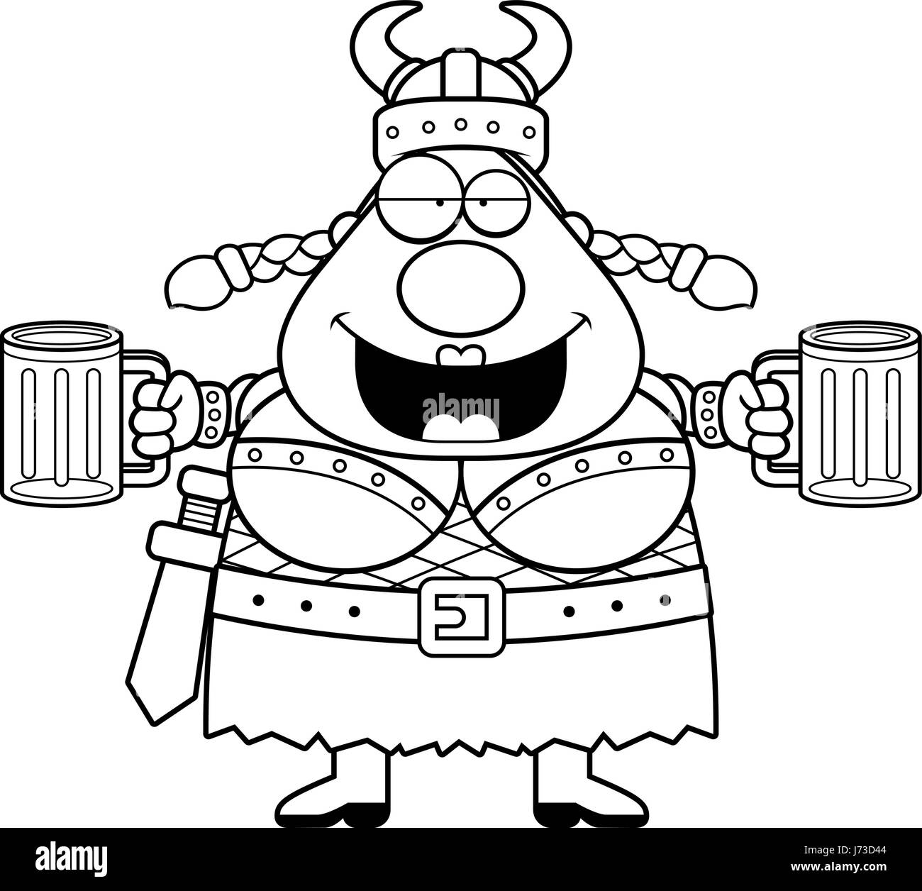 Ein glückliches cartoon Viking "Walküre" betrunken und lächelnd. Stock Vektor