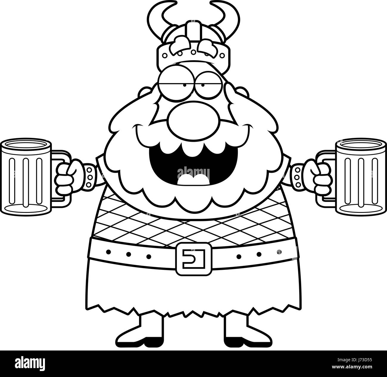 Ein glückliches Cartoon Viking betrunken auf Bier. Stock Vektor