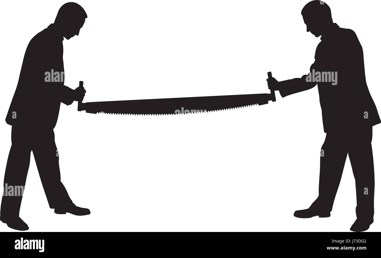 Menschen-Silhouetten mit einer Säge, isoliert auf weiss Stock Vektor