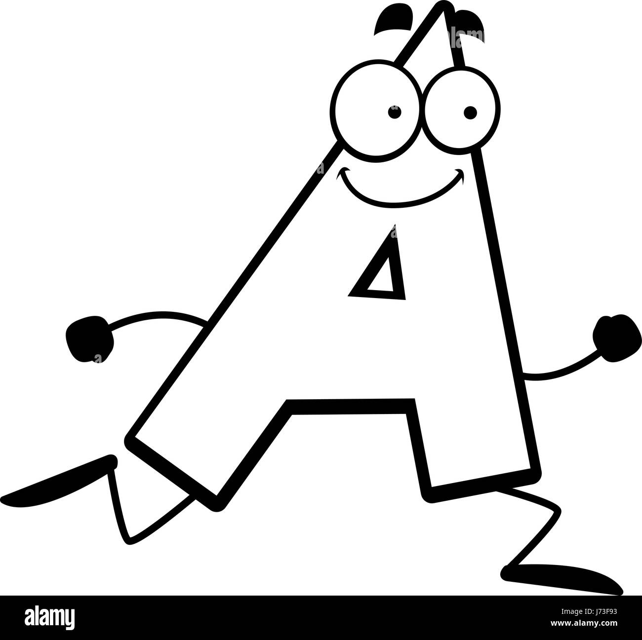 Eine Cartoon-Illustration von einem Buchstaben A laufen und lächelnd. Stock Vektor