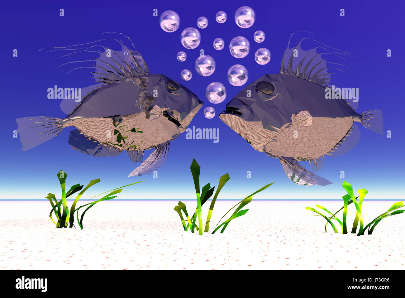 Aquarium Fisch Bläschen Fische Sauerstoff paar koppeln zwei symbolische Comic-Grafik Stockfoto