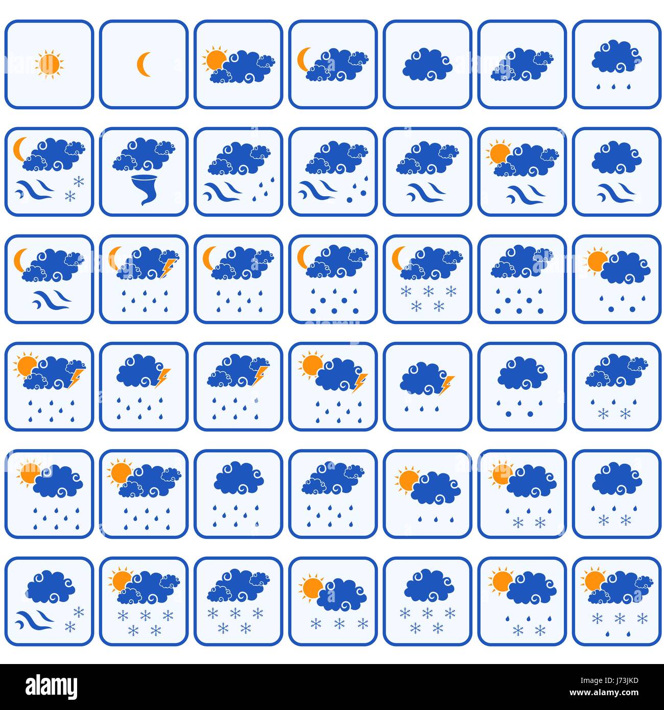 Satz von zweiundvierzig Wettervorhersage Farbe Vektor-Icons auf dem weißen Hintergrund isoliert Stock Vektor