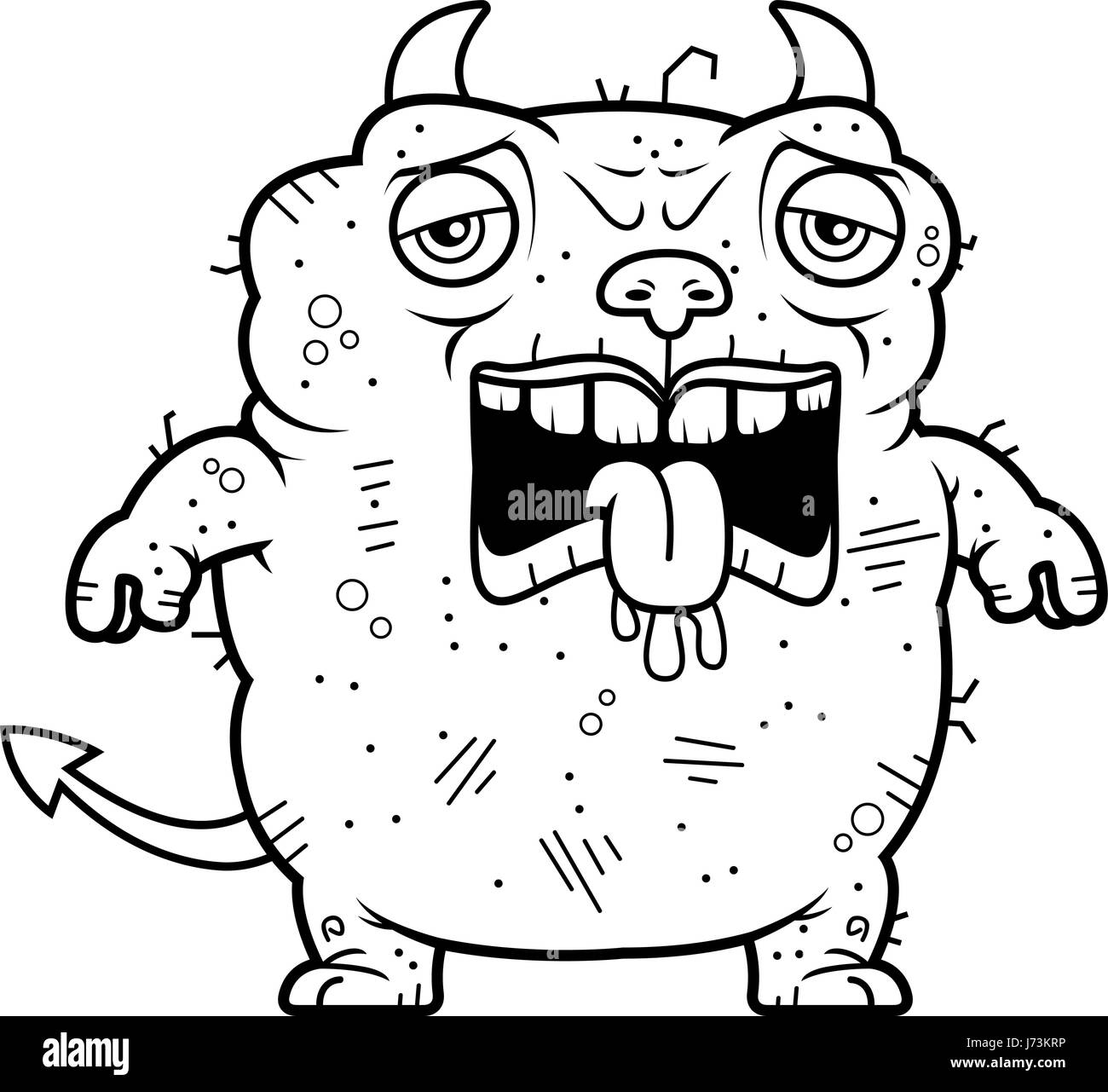 Ein Cartoon Illustration eine häßliche Teufel sah müde. Stock Vektor