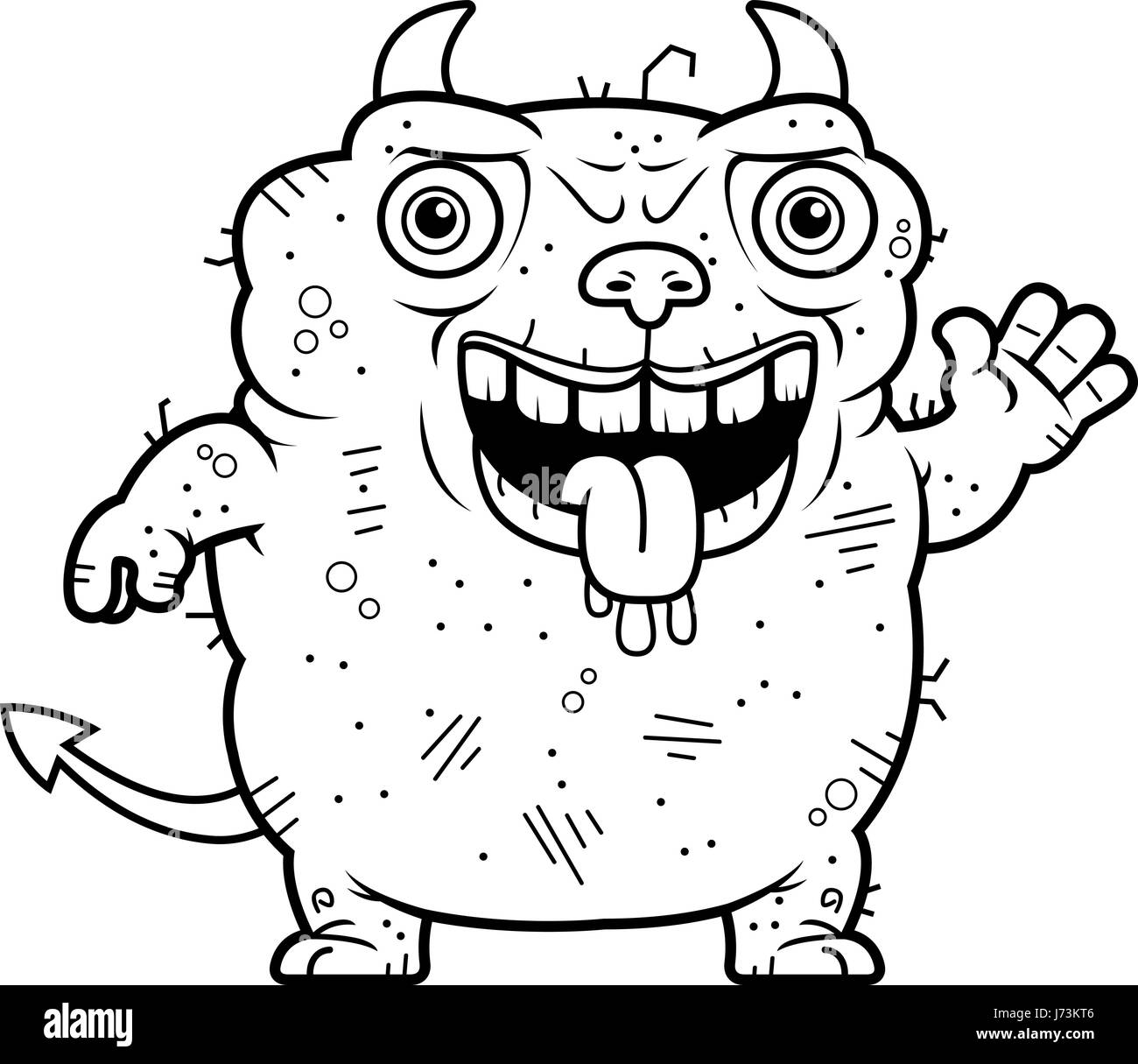 Ein Cartoon Illustration eine häßliche Teufel winken. Stock Vektor