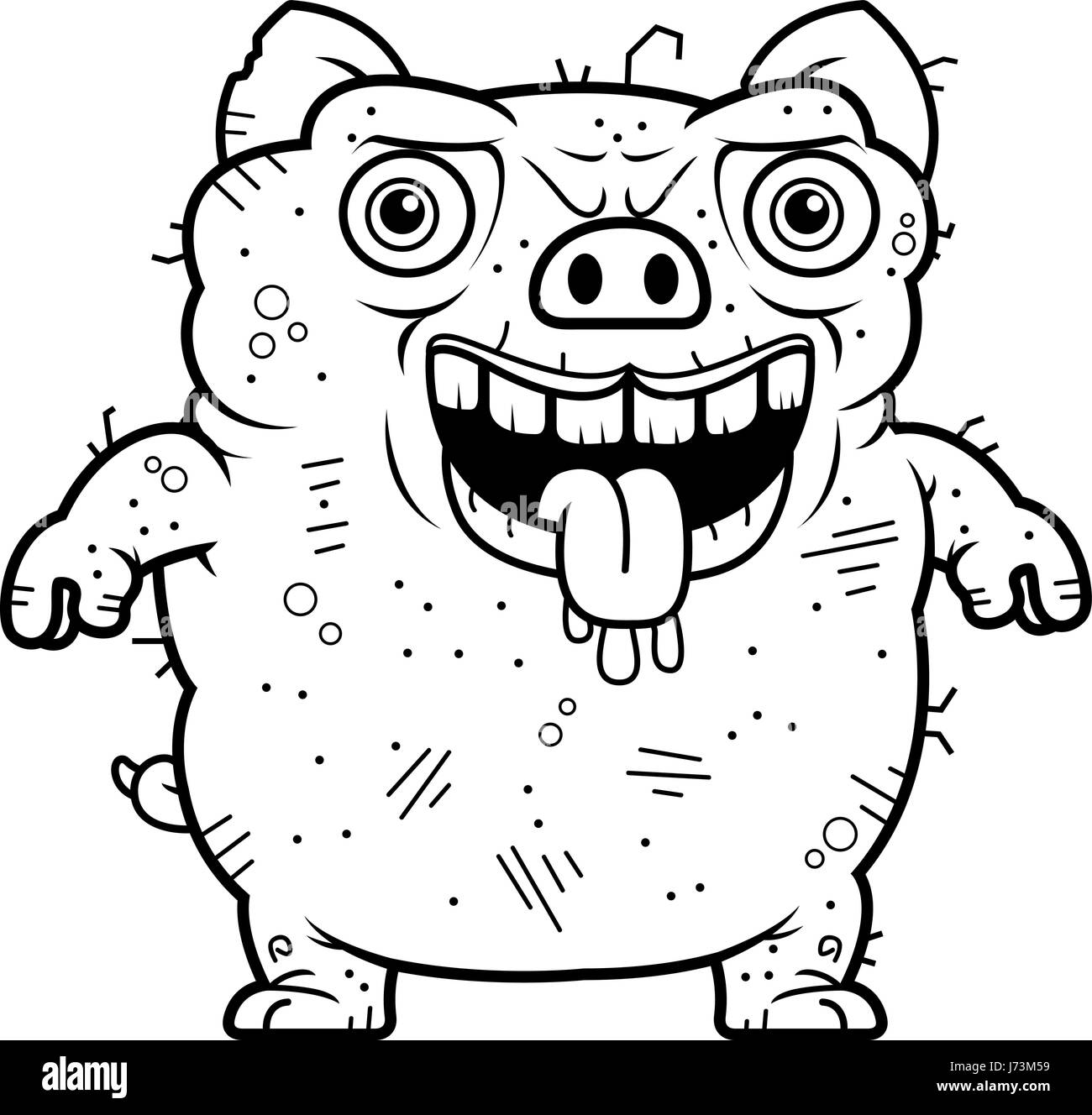 Ein Cartoon Illustration einer hässlichen Schwein Stand. Stock Vektor