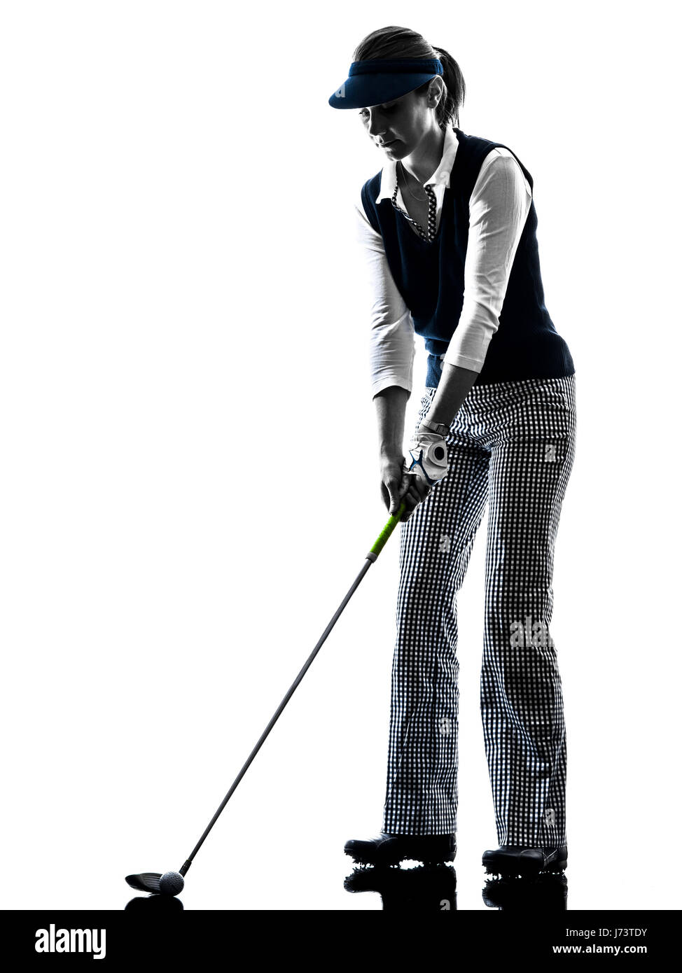 Frau Golfer Golf Silhouette auf weißem Hintergrund Stockfoto