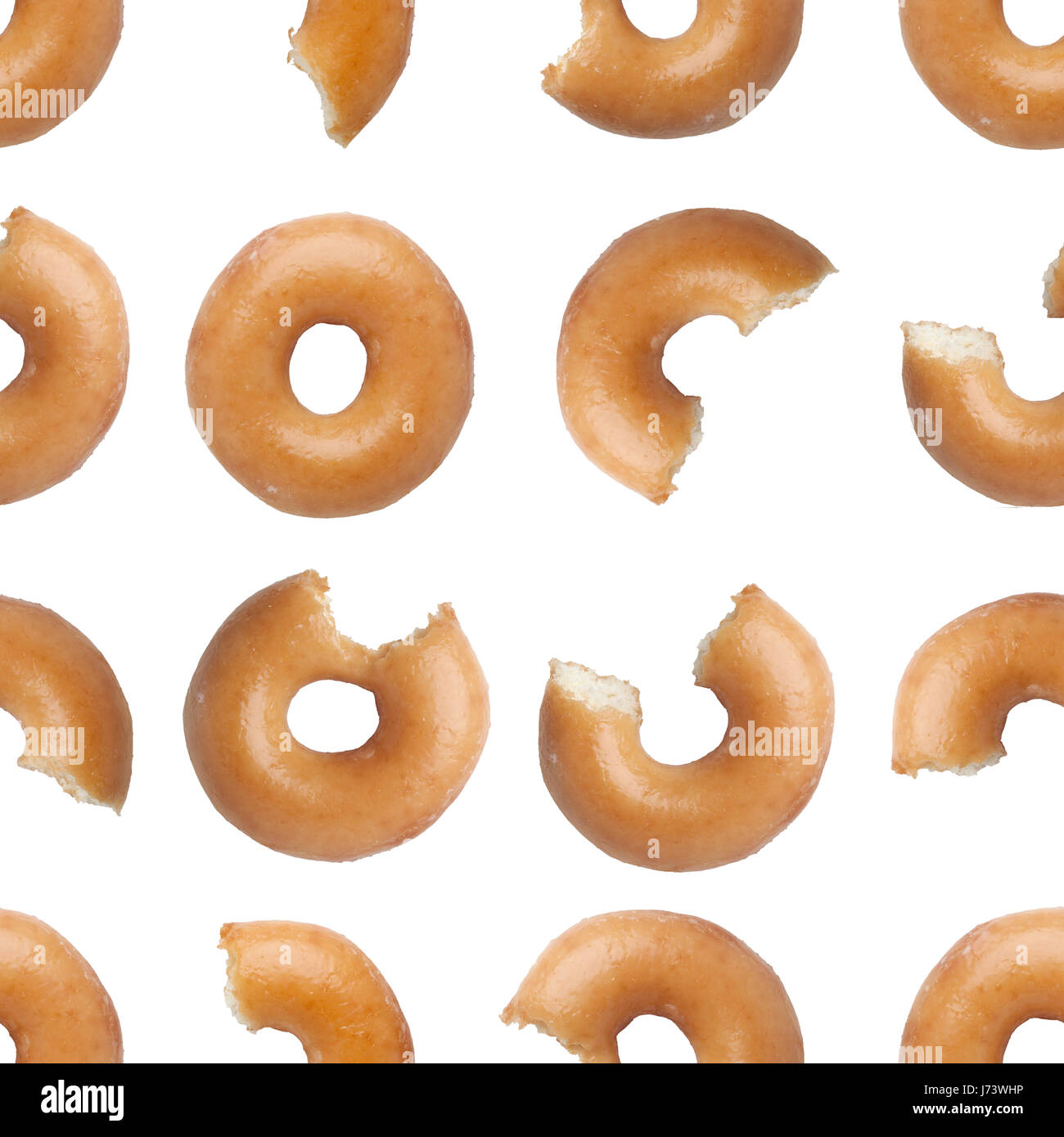 Nahtlose Muster der Bisse abgenommen ein Donut isoliert auf weißem Hintergrund Stockfoto
