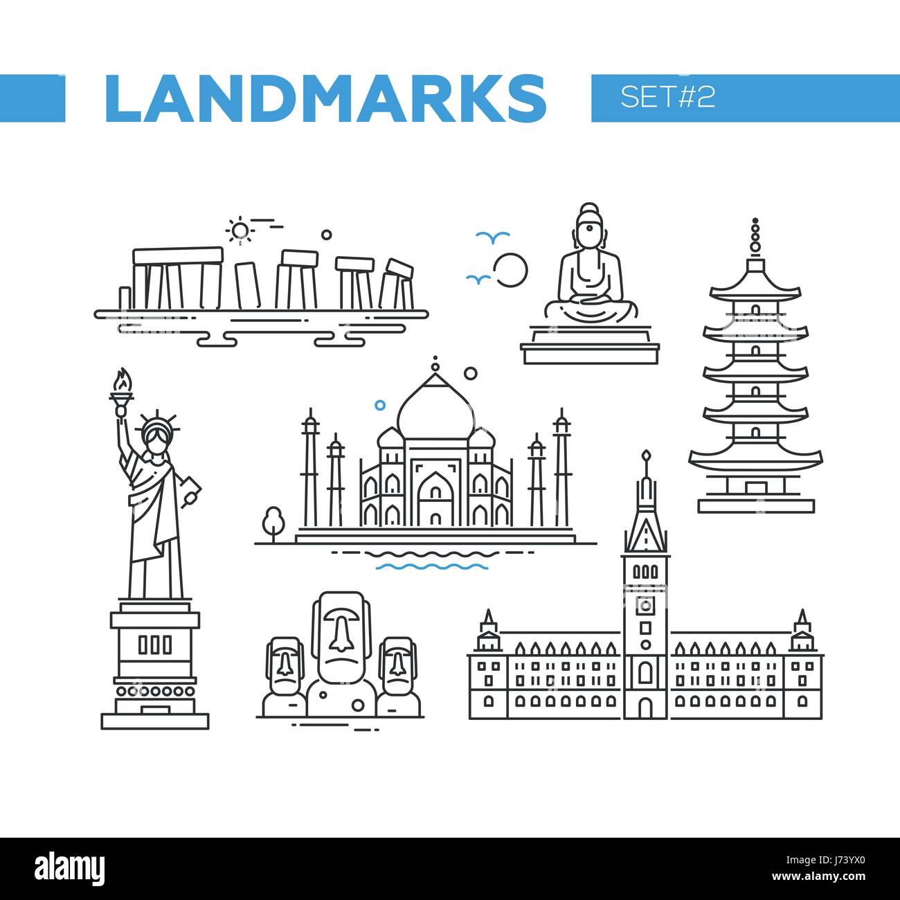 Eingestellt von weltberühmten Sehenswürdigkeiten - Linie Design-Ikonen Stock Vektor