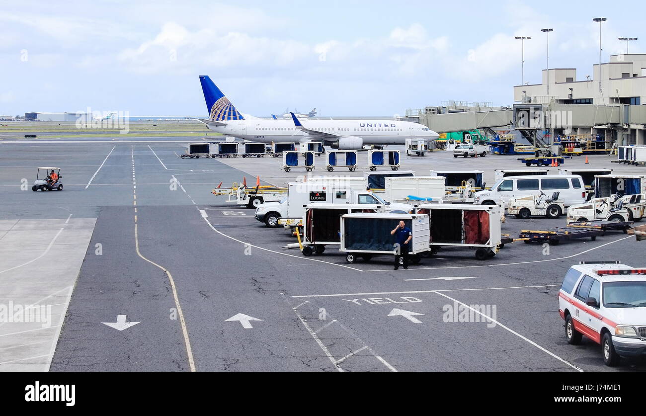 Honolulu, Hawaii, USA - 31. Mai 2016: United Airline Flugzeuge am Flughafen Honolulu Stockfoto