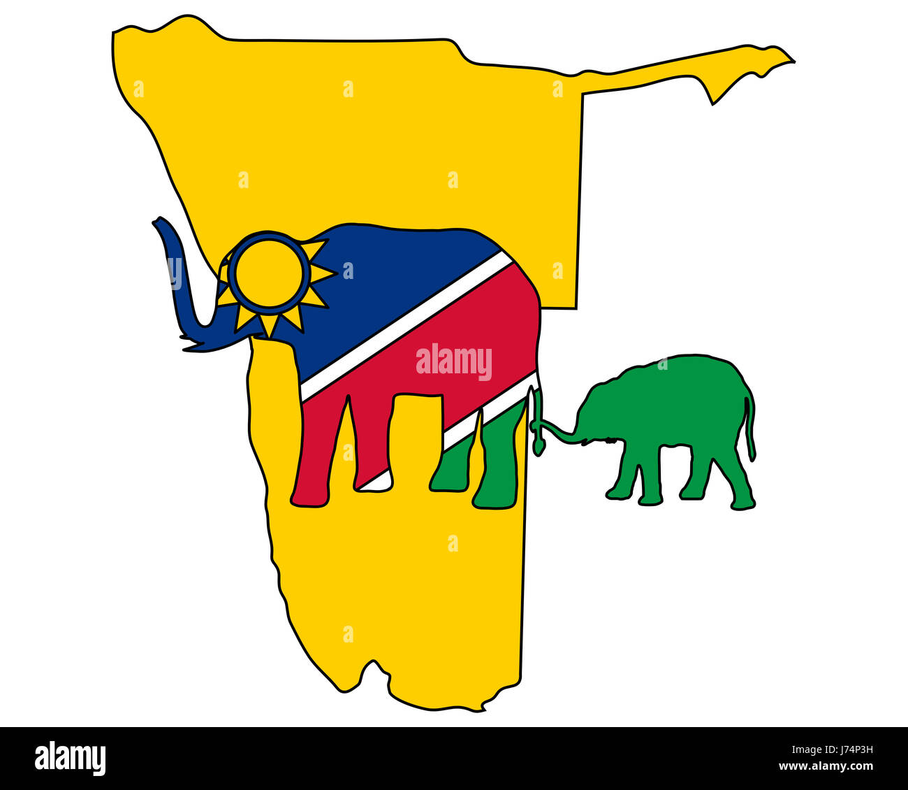 Afrika-Elefanten-Namibia-Flag unterschreiben Signal optional blau Tier Säugetier Stockfoto