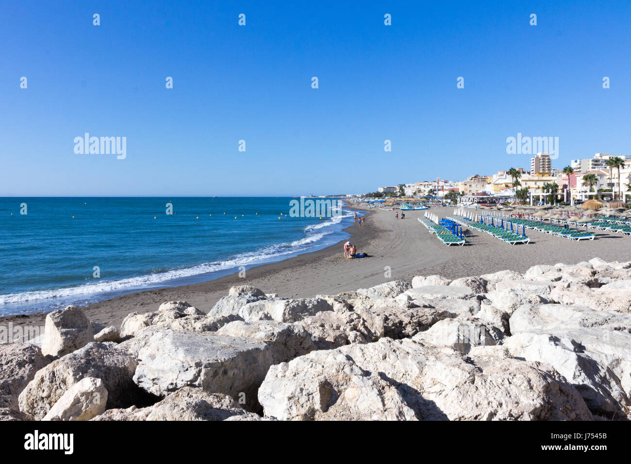 Carihuela Strand, Torremolinos, Spanien Stockfoto