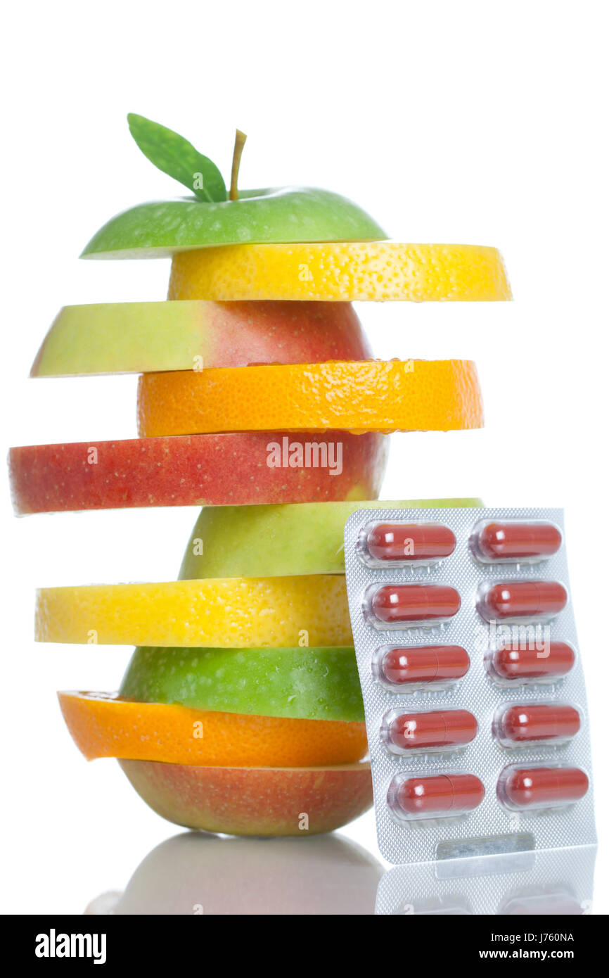 Gesundheit Vitamine Vitamine Obst künstliche Medizin Medizin Kapsel Ernährung Stockfoto