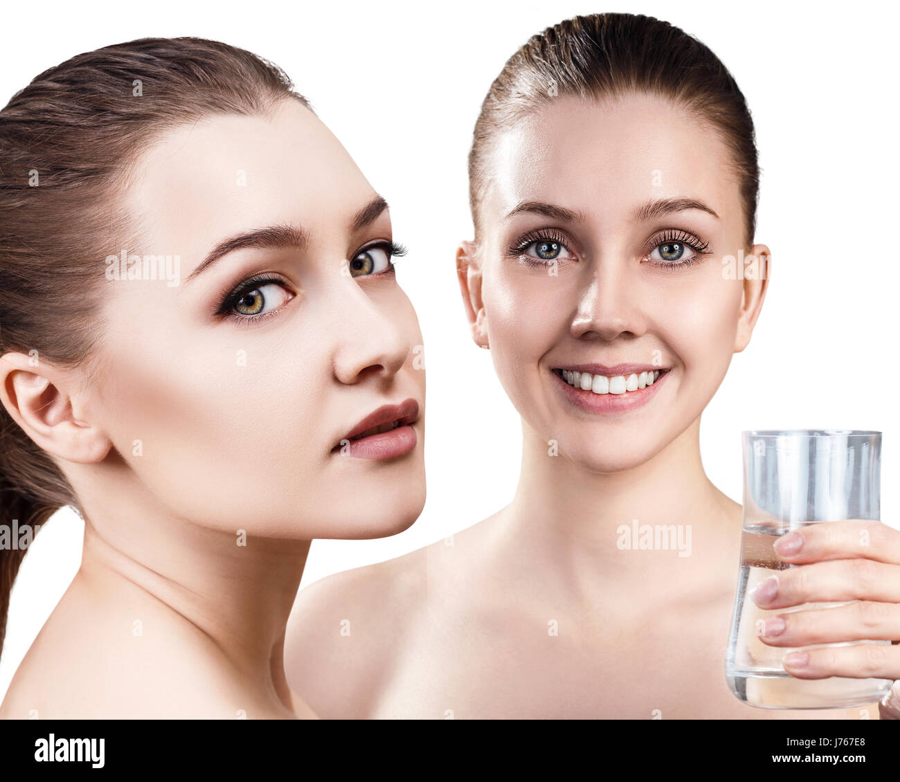 Frauen zeigen nützliche Eigenschaften von sauberem Wasser. Stockfoto
