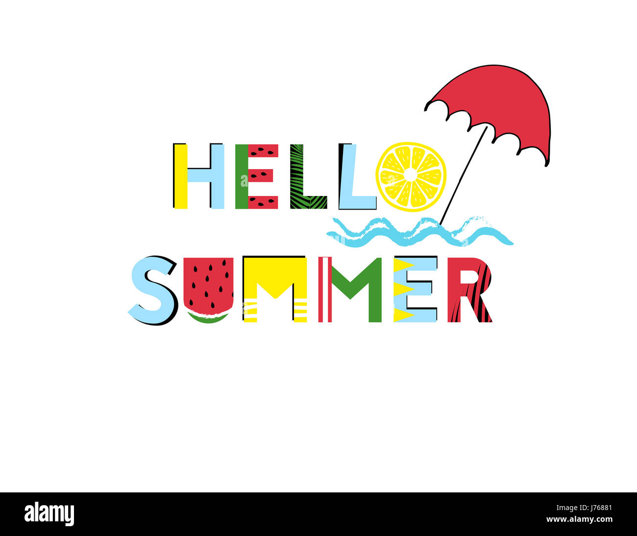 Sommer-Grafiken mit frischen Früchten und text Stockfoto