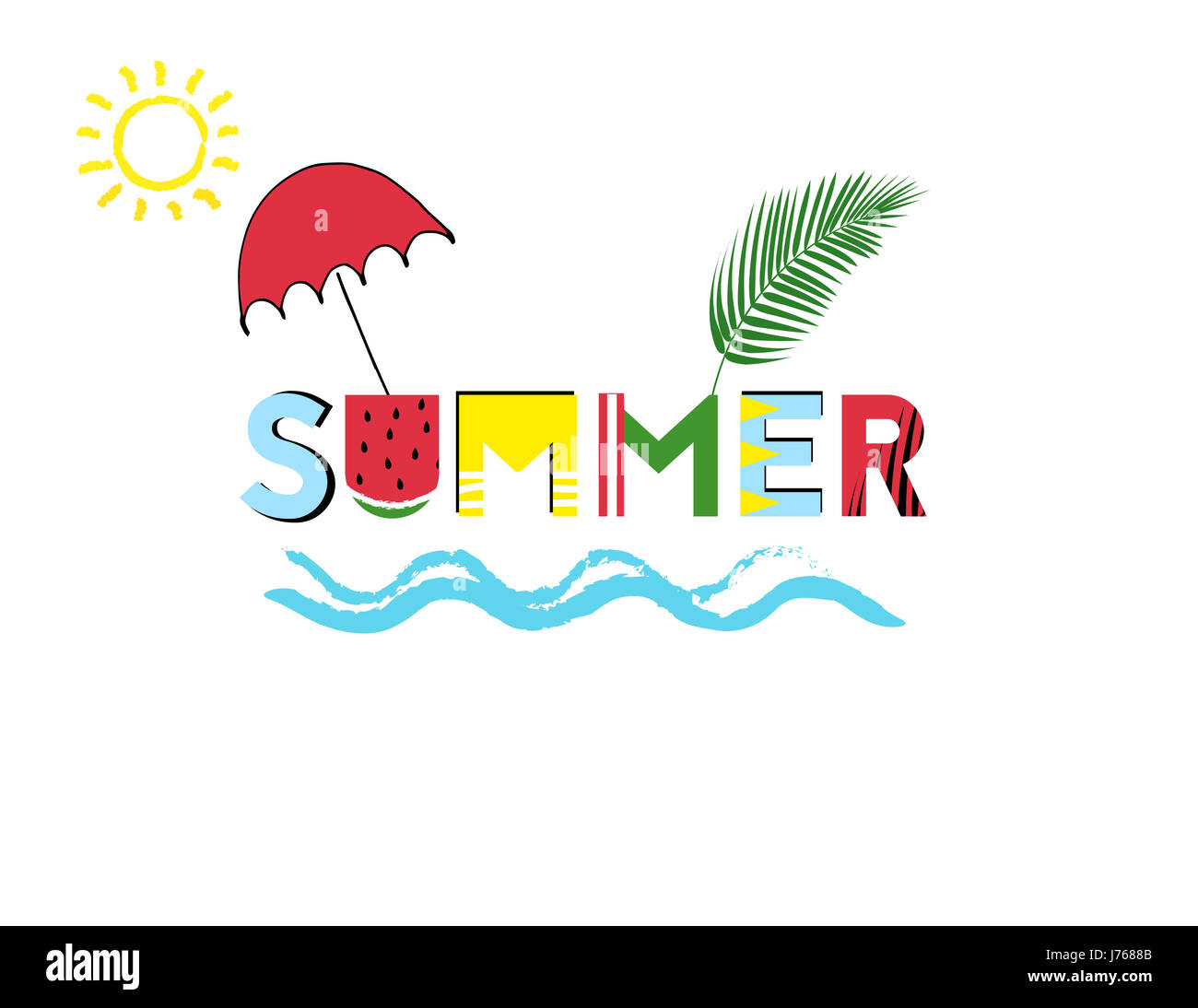 Sommer-Grafiken mit frischen Früchten und text Stockfoto