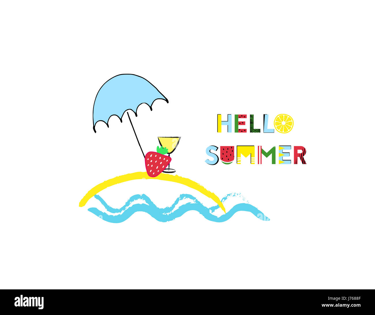 Sommer-Grafiken mit frischen Früchten und text Stockfoto