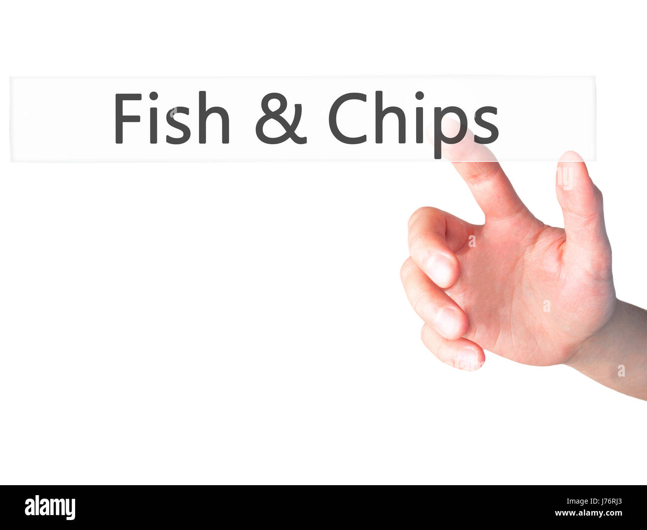 Fish &amp; Chips - Hand drücken einer Taste auf unscharfen Hintergrund Konzept. Wirtschaft, Technologie, Internet-Konzept. Stock Foto Stockfoto