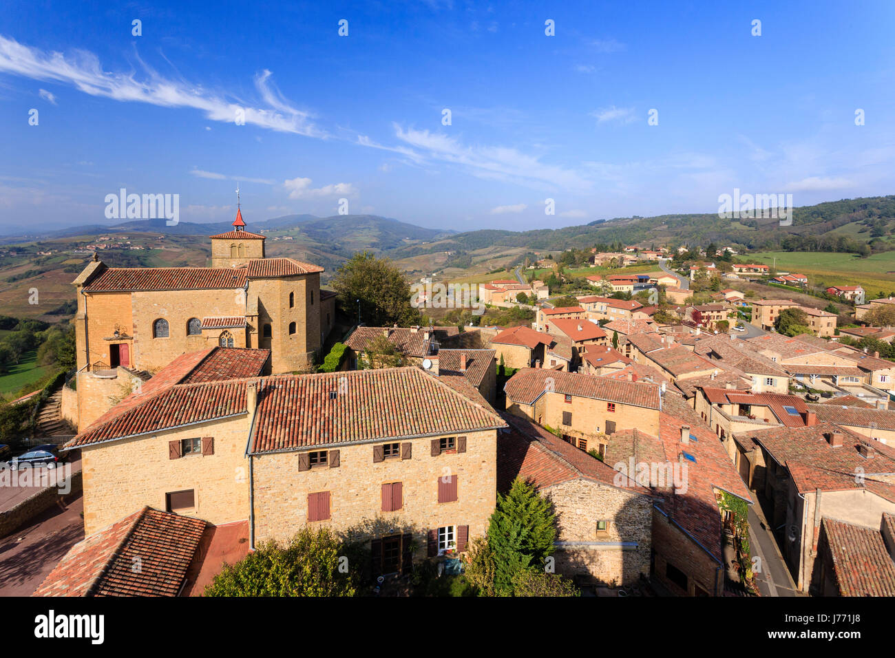 Frankreich, Rhone, Beaujolais Region, Oingt, beschriftet Les Plus Beaux Villages de France (das schönste Dorf Frankreichs), Blick aus dem Kerker Stockfoto