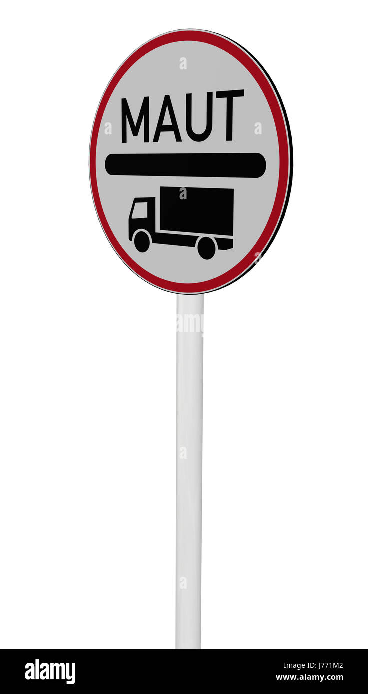 Zeichen signalisieren Abbildung Autobahn Autobahn Verkehr Zeichen Steuer Vignette Maut LKW Stockfoto