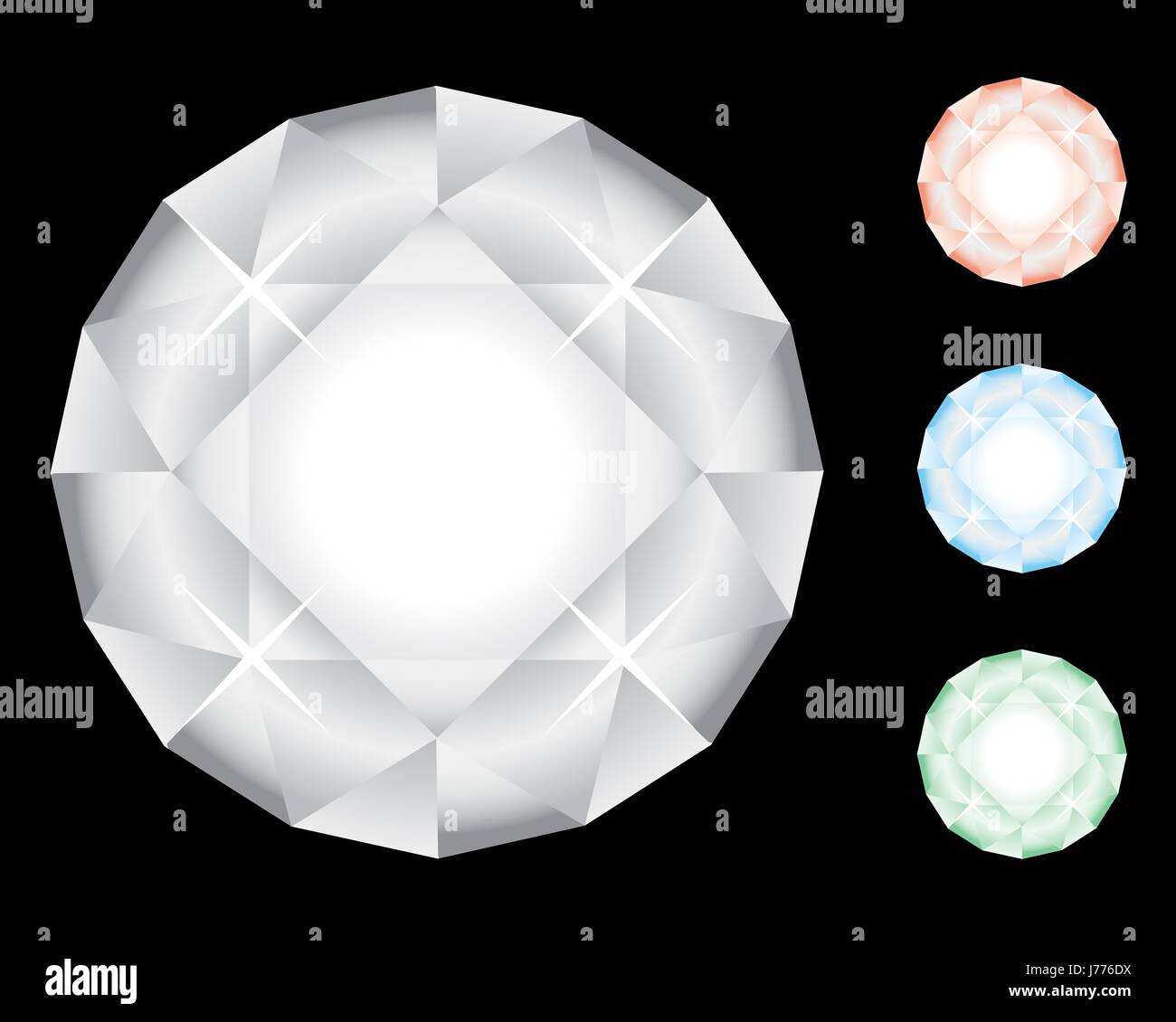 isolierte Kristall Diamant Set brillant Karat weißen roten blauen Glas Kelch Stockfoto