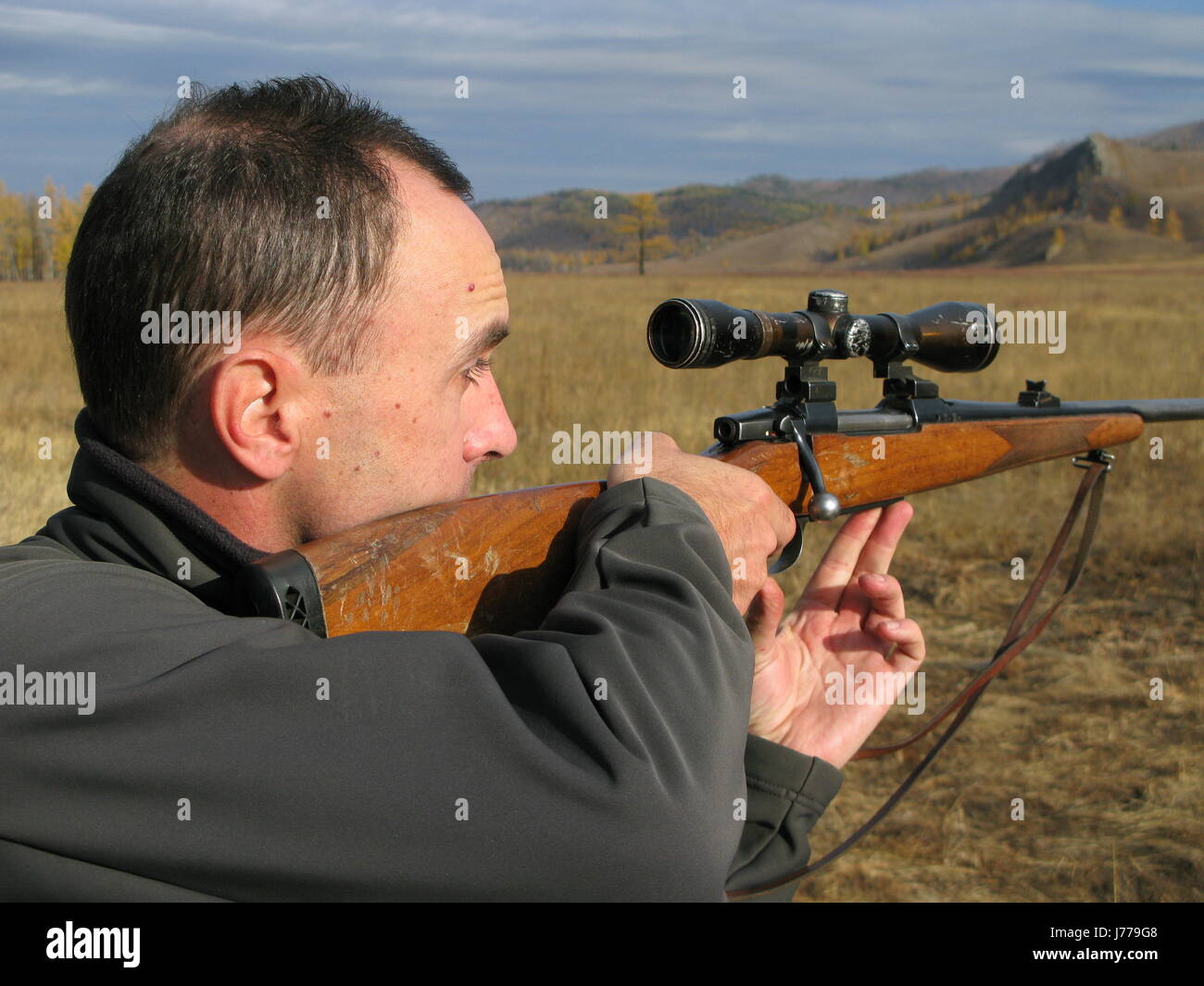 kämpfen Sie, kämpfen Tier wilde Jäger Hobby Jagd Safari Gewehr Arm Waffe Pistole Stockfoto