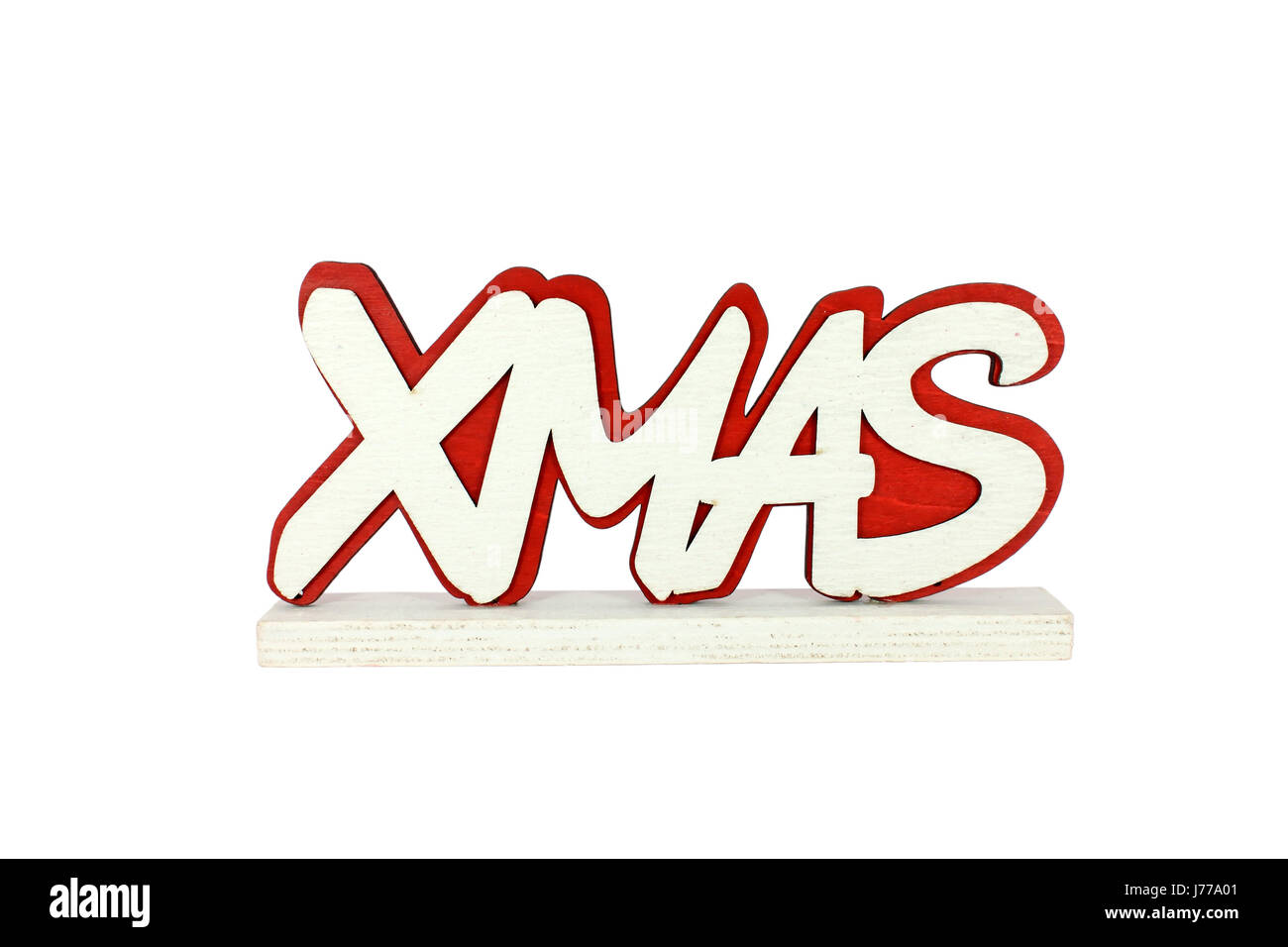 Weihnachten Dekoration Design isoliert roter Text weiß Holz Feier Weihnachten Stockfoto