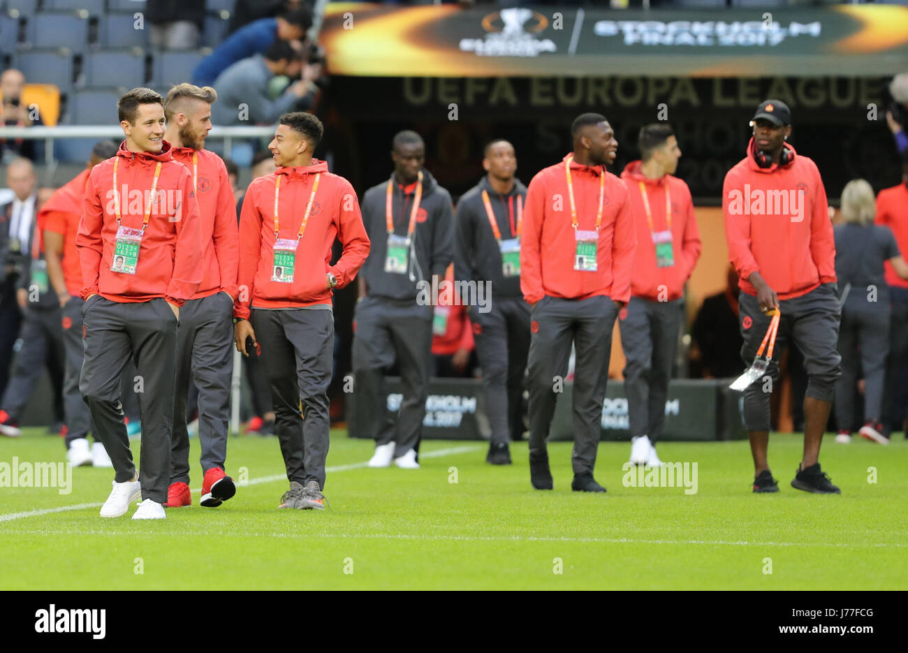 Stockholm, Schweden. 23. Mai 2017. Manchester United Spieler herumlaufen im Freunde-Arena-Stadion vor der UEFA Europa League-Finale gegen Ajax. 23 Mai 2017 Freunde Arena, Stockholm, Schweden. Bildnachweis: Ahmad Mora/Alamy Live-Nachrichten Stockfoto