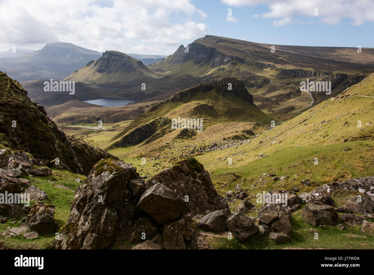 Die zerklüftete Landschaft der Quiraing in der Nähe von Staffin auf der Isle Of Skye Halbinsel Trotternish Stockfoto