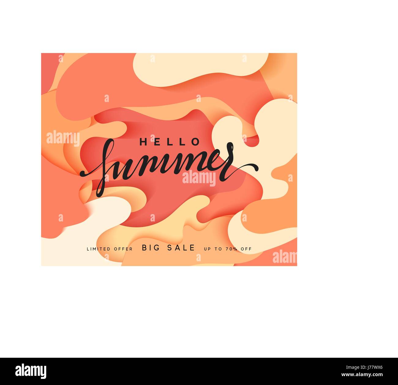 Hallo Sommer Banner. Geschmolzene bunte 3D-Hintergrund Stil Papier Kunst Abbildung Stock Vektor