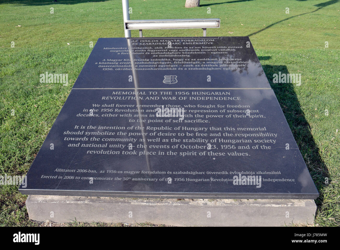 Gedenktafel an der ungarischen Revolution von 1956 und Krieg von Unabhängigkeit, Budapest, Ungarn. Stockfoto