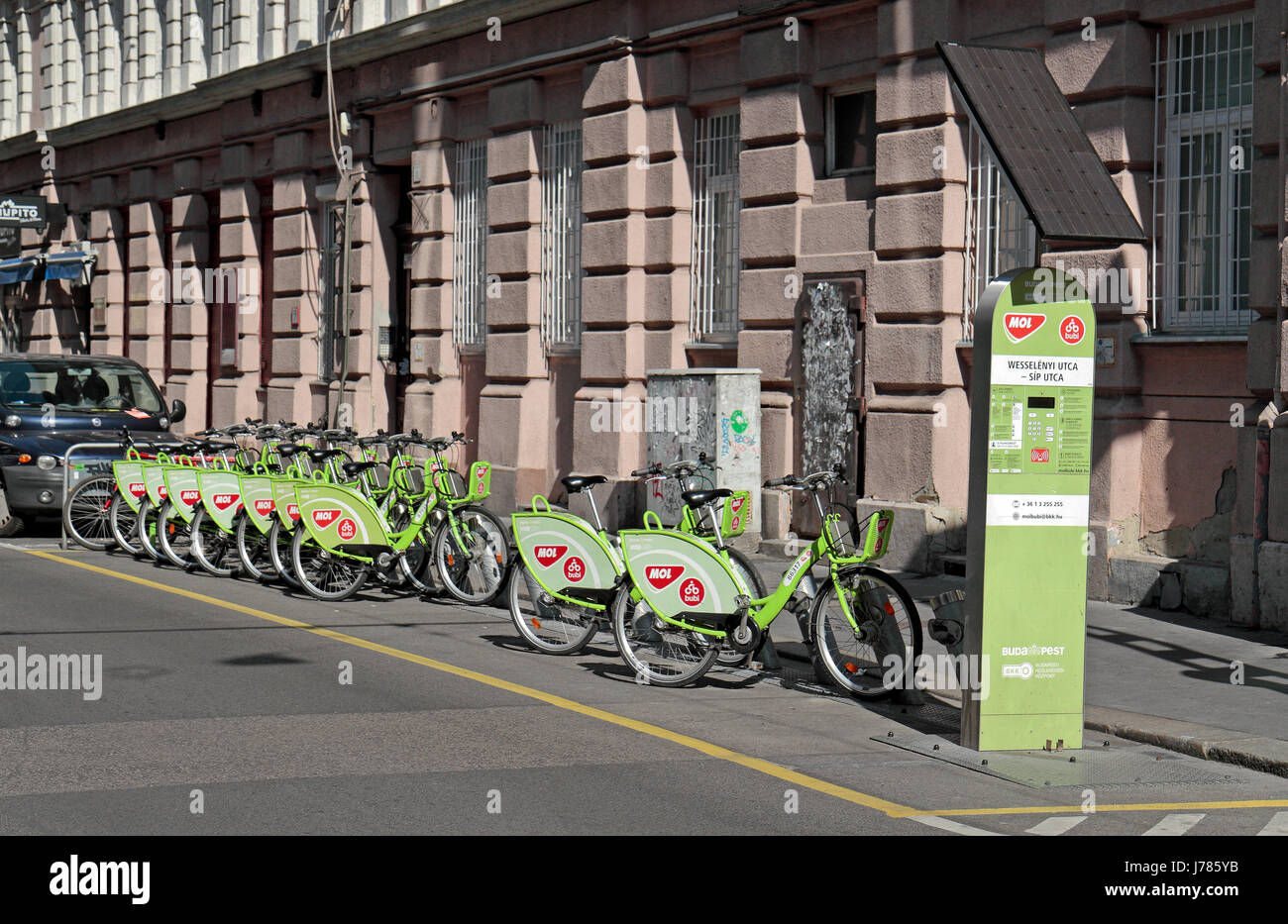 MOL BuBi oder nur BuBi Bikes, Bestandteil der Fahrrad-sharing-Netzwerk in Budapest, Ungarn. Stockfoto