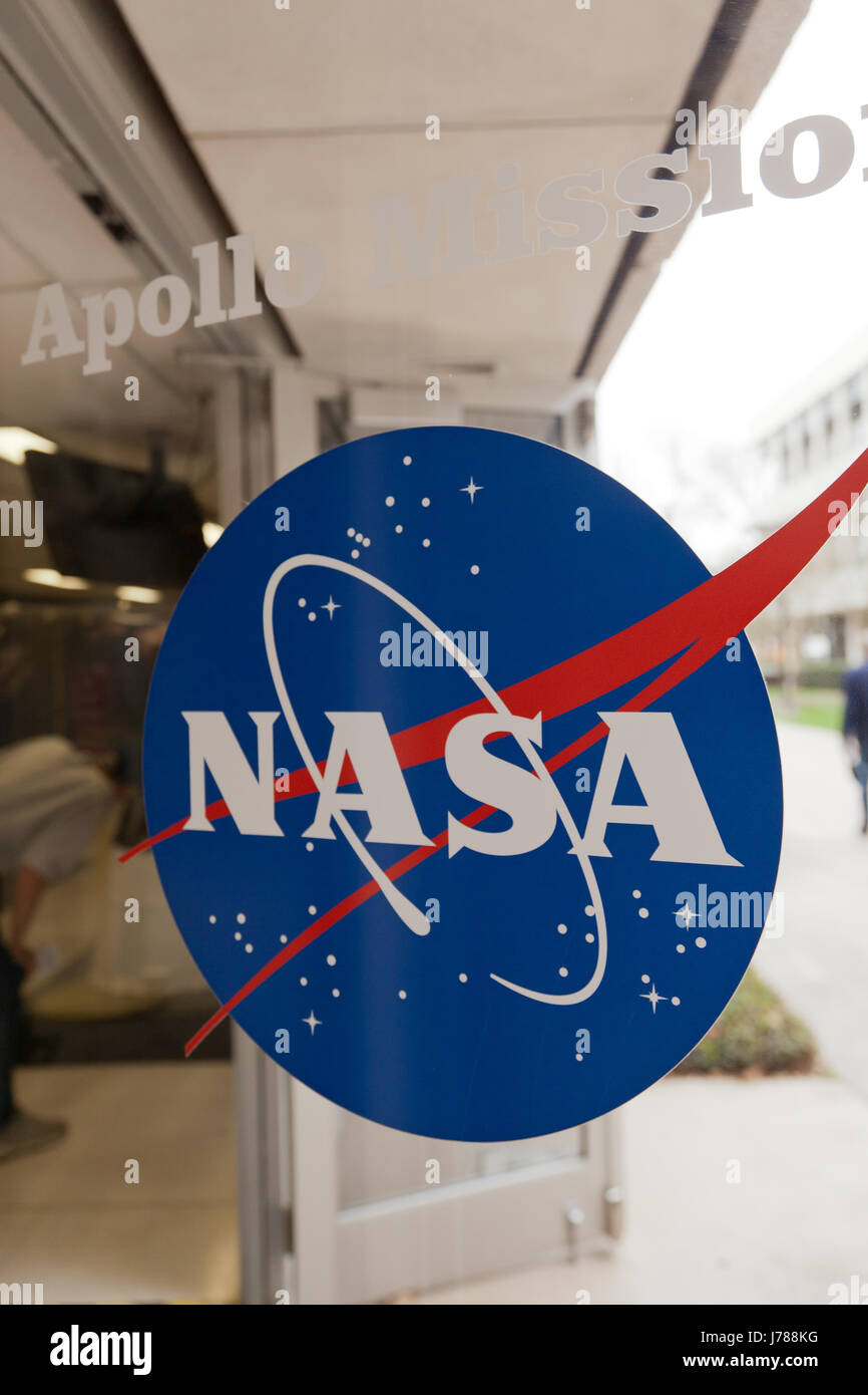 NASA Apollo Missionskontrolle Gebäude mit logo Stockfoto