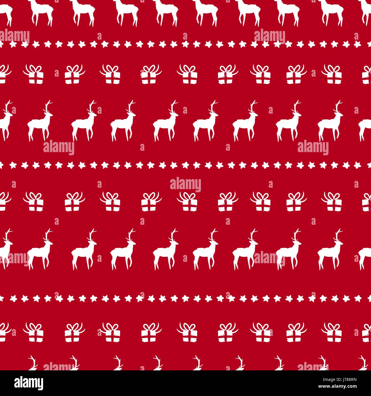 Frohe Weihnachten traditionelle nahtloses Muster, Ornamente Hand gezeichnete Urlaub in roter Farbe. Doodles von Rentieren, Geschenk und Sterne. EPS10 Vektor. Stock Vektor