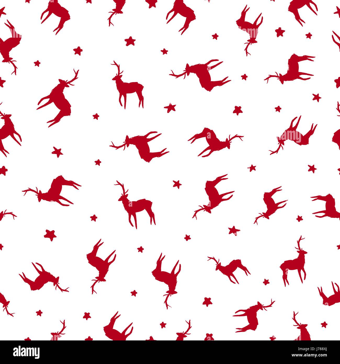 Merry Christmas ornaments Musterdesign, Hand gezeichnete Rehe und Sterne Dekoration in roter Farbe. EPS10 Vektor. Stock Vektor