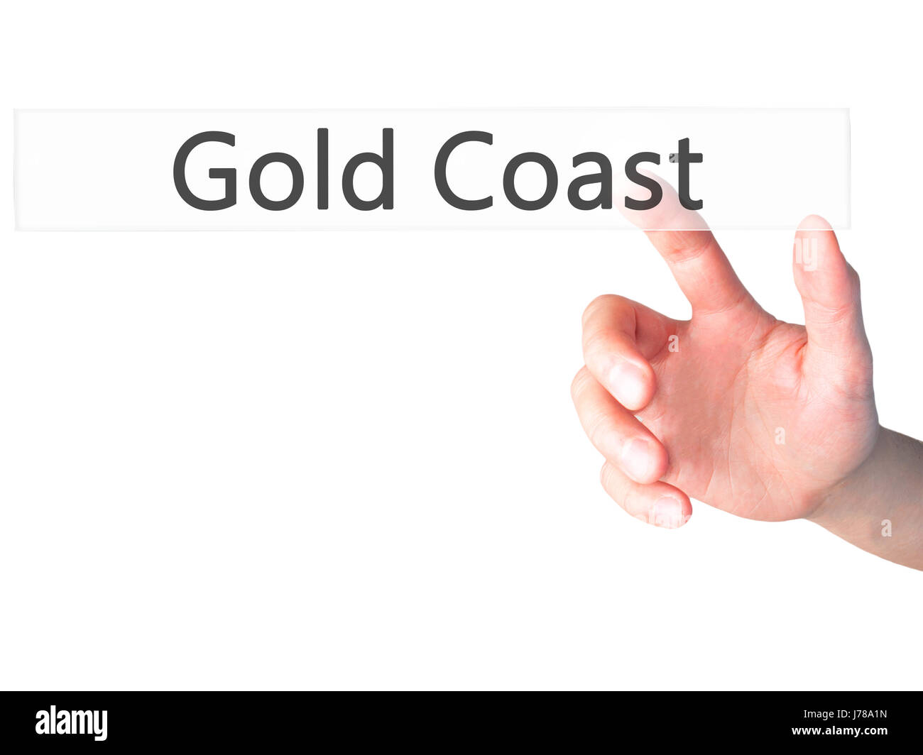 Gold Coast - Hand drücken einer Taste auf unscharfen Hintergrund Konzept. Wirtschaft, Technologie, Internet-Konzept. Stock Foto Stockfoto
