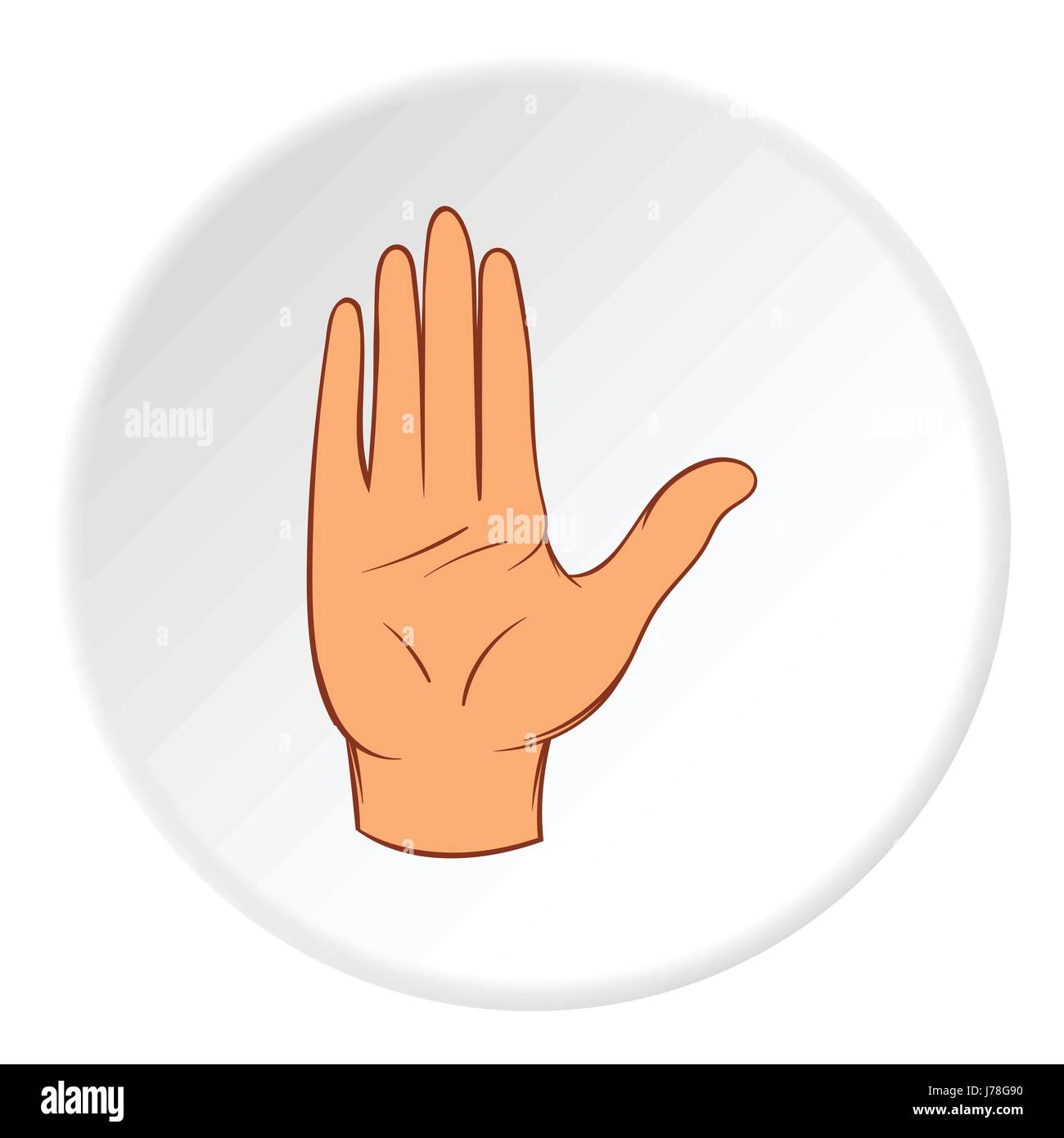 Offene Hand-Symbol im Cartoon-Stil auf weißen Kreis Hintergrund ...