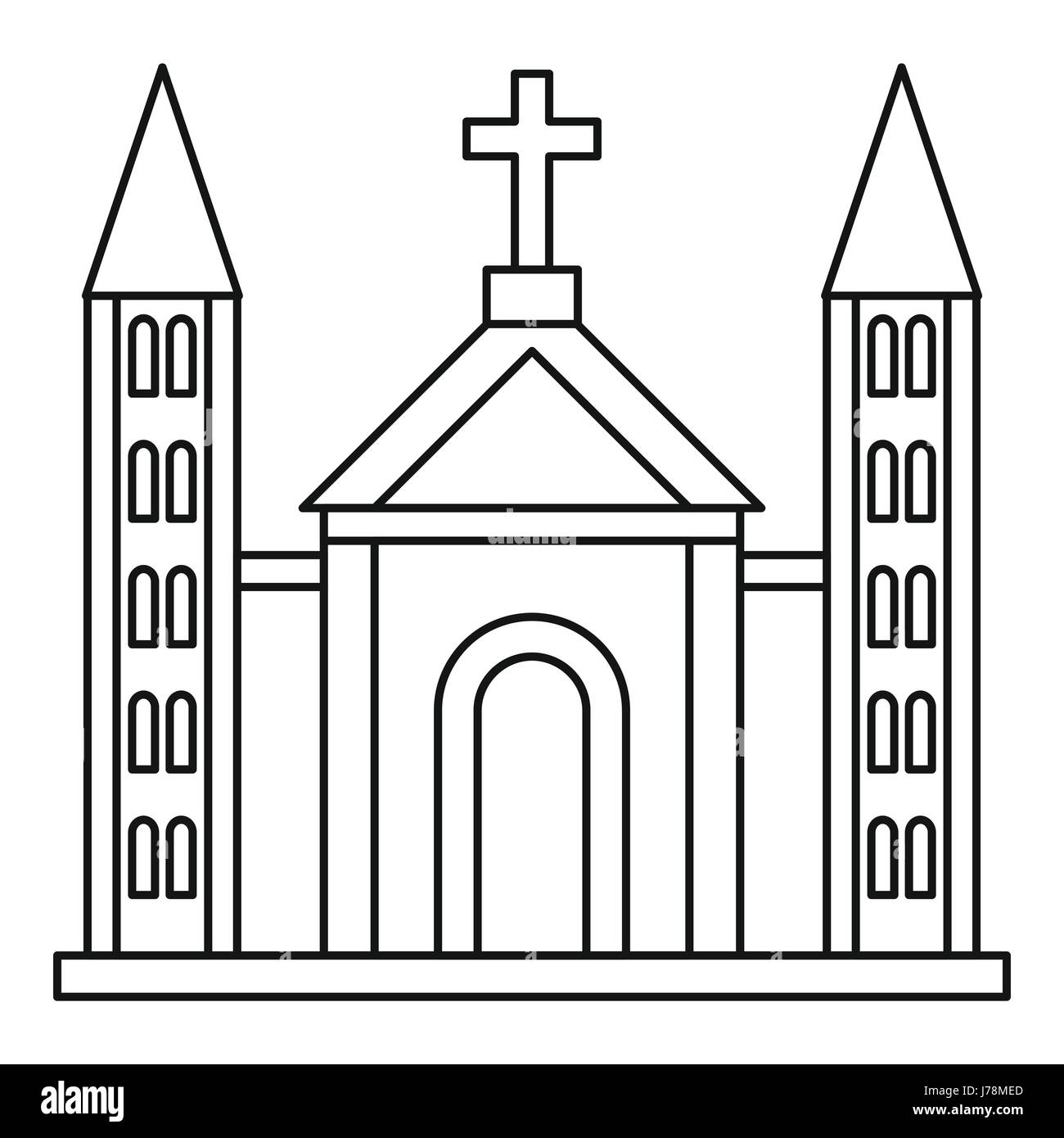 Katholische Kirche Gebäude-Symbol im Umriss-Stil auf einem weißen Hintergrund-Vektor-illustration Stock Vektor