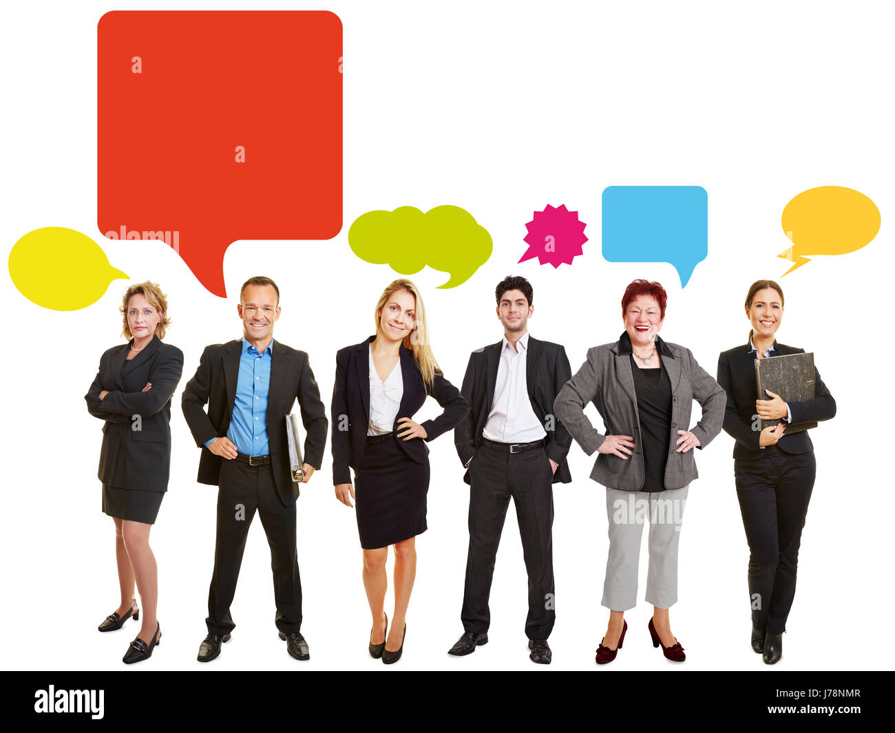 Kommunikation-Business-Team-Konzept mit vielen bunten Sprechblasen Stockfoto