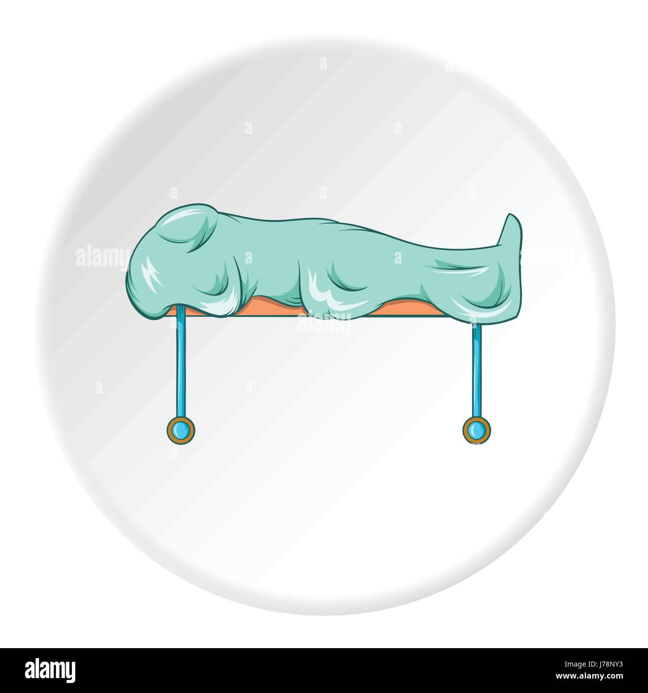 Tot auf der Bahre Symbol im cartoon-Stil auf weißen Kreis Hintergrund isoliert. Tod-Symbol-Vektor-illustration Stock Vektor