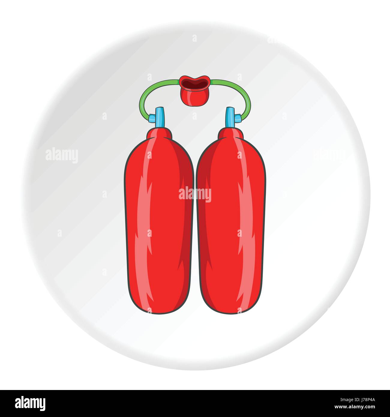 Zylinder für Tauch-Symbol im Cartoon-Stil auf weißen Kreis Hintergrund isoliert. Schwimmen-Symbol-Vektor-illustration Stock Vektor