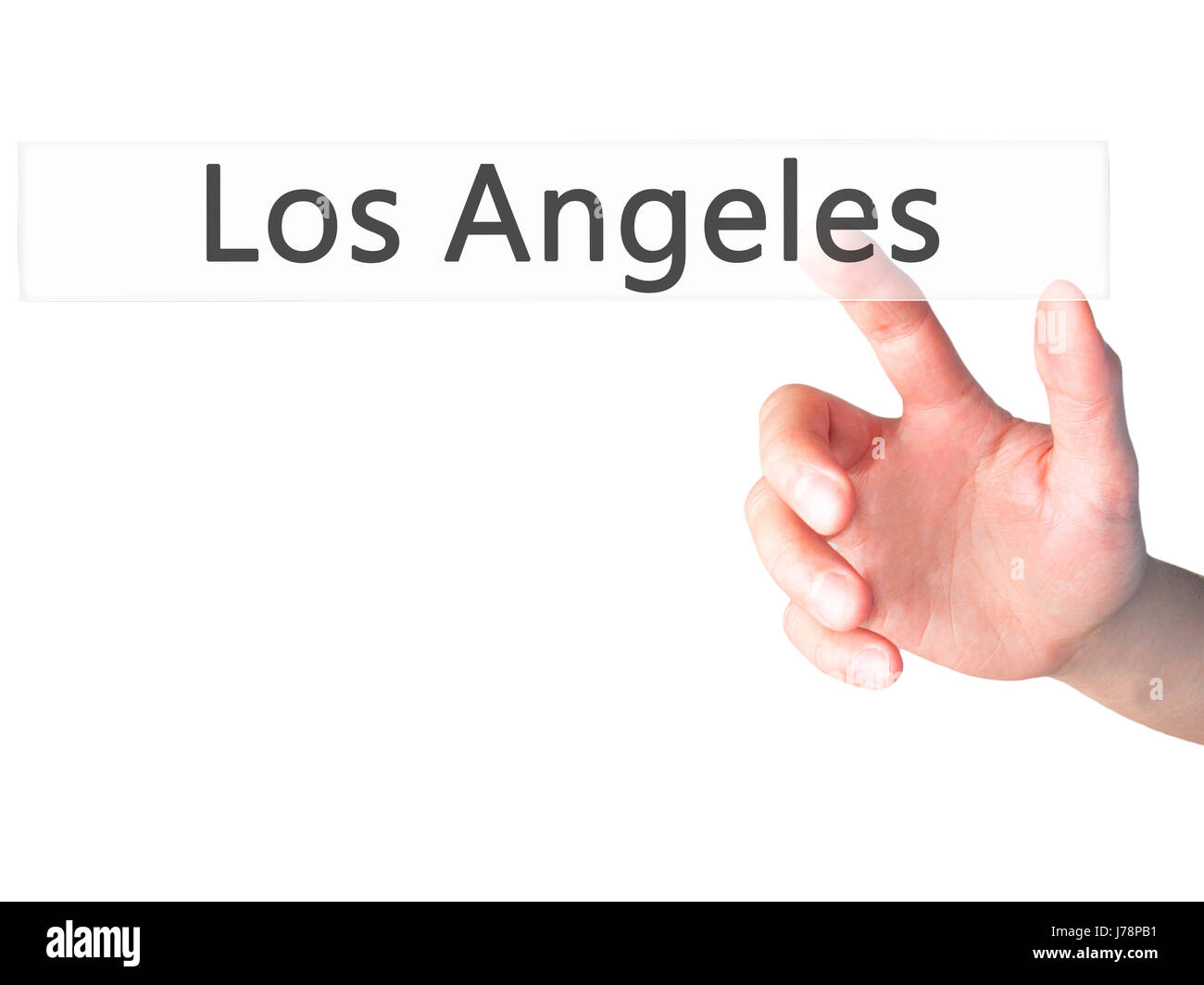 Los Angeles - Hand drücken einer Taste auf unscharfen Hintergrund Konzept. Wirtschaft, Technologie, Internet-Konzept. Stock Foto Stockfoto