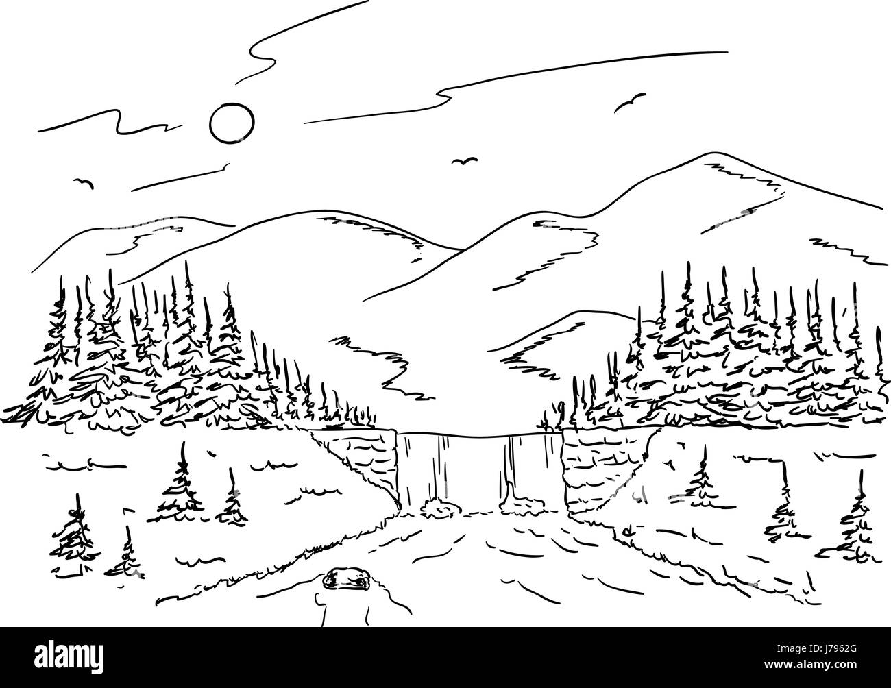 isolierte Farbe Wasserfall Abbildung zeichnen Cartoon schönen beauteously Stockfoto