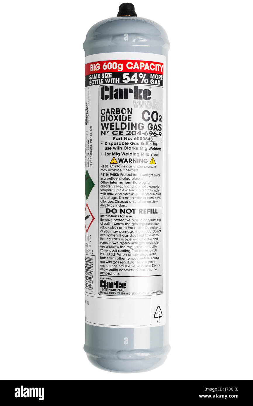 Ein Kanister von Kohlendioxid co2 für das Schweißen auf weißem Hintergrund Stockfoto