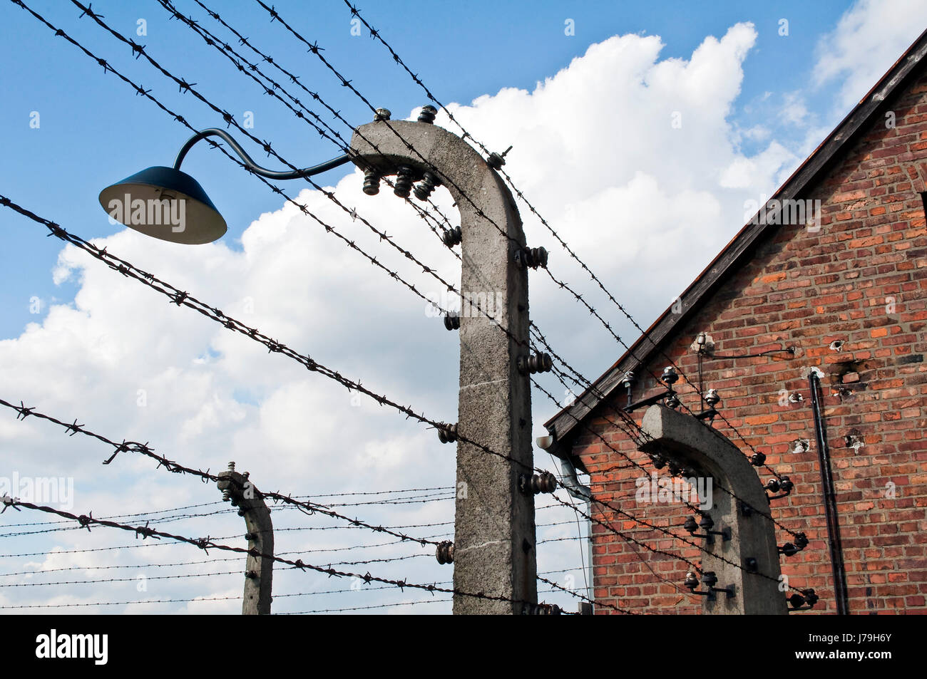 Polen Camping Gefängnis Holocaust Konzentrationslager Zelte Sicherheit Schutzzaun Stockfoto