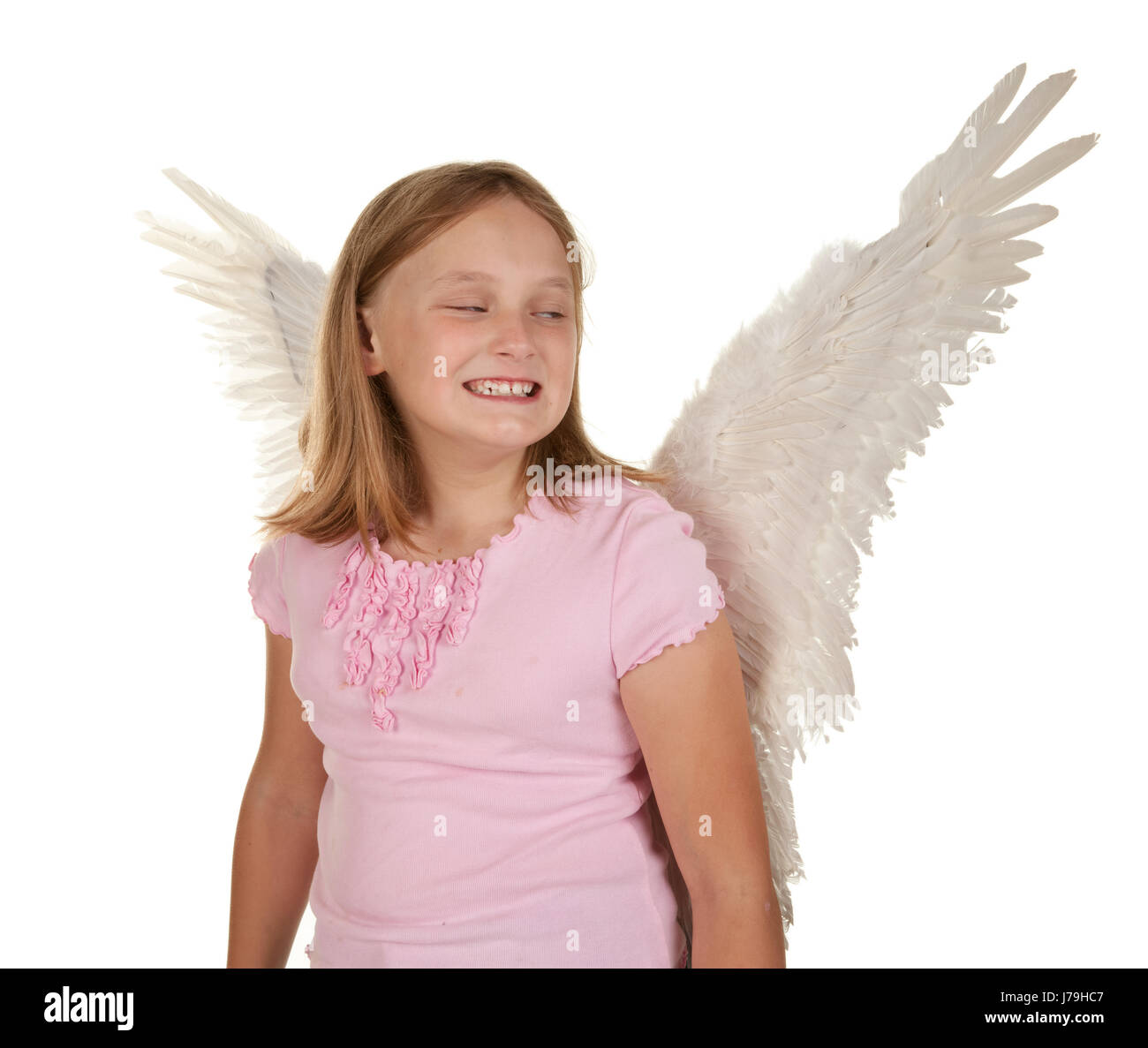 isolierte weibliche Person Engel Engel Flügel Kind Hintergrund Hintergrund weiß Stockfoto
