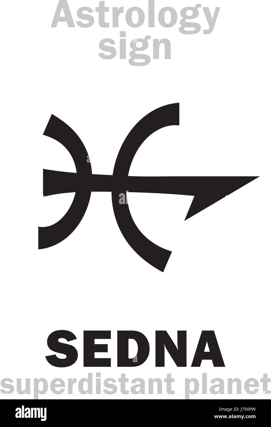 Astrologie-Alphabet: SEDNA, superdistant externe Zwergplaneten (mit langgestreckten elliptischen Umlaufbahn). Hieroglyphen Charakter Zeichen (original Einzelsymbol) Stock Vektor
