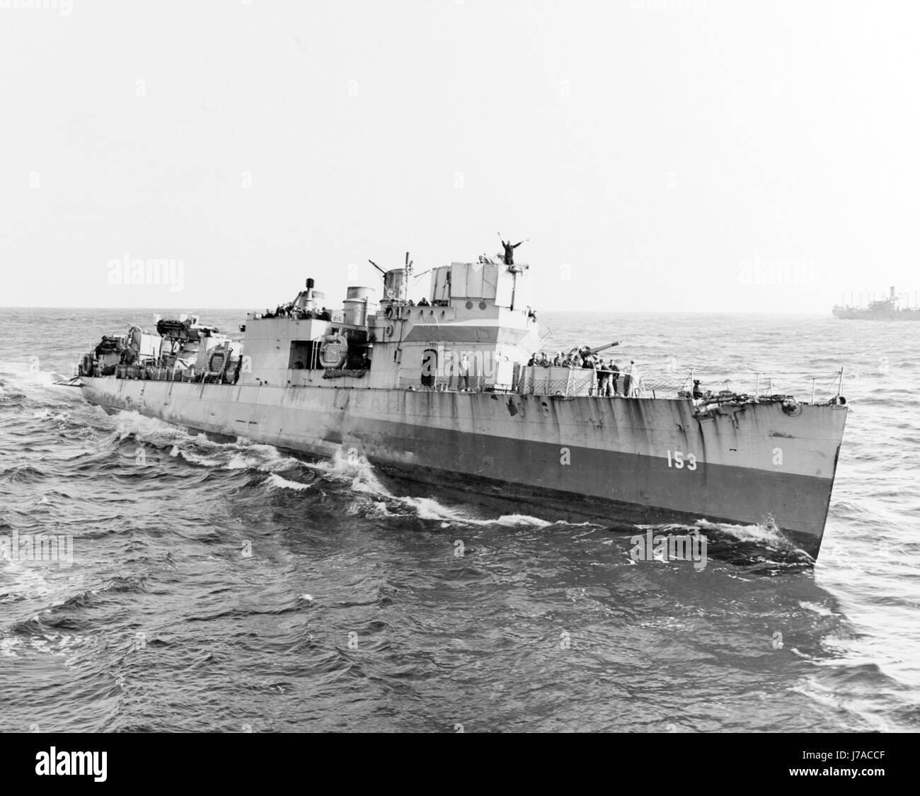 USS Bernadou auf See während der nordafrikanischen Invasion Operation, 1942. Stockfoto
