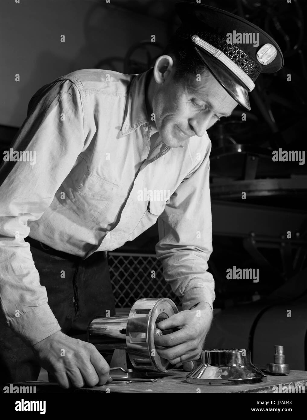 Air Raid Siren Mann, 1952. Stockfoto