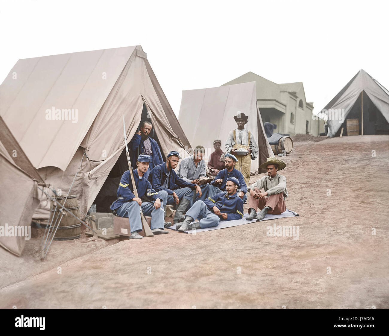 71. New York Infanterie im Camp Douglas während des amerikanischen Bürgerkrieges. Stockfoto