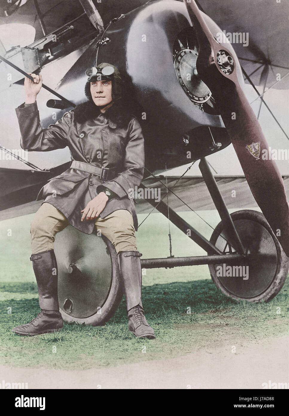 Leutnant Earl Carroll sitzt am Steuer seines schnellen Scout-Flugzeuges. Stockfoto